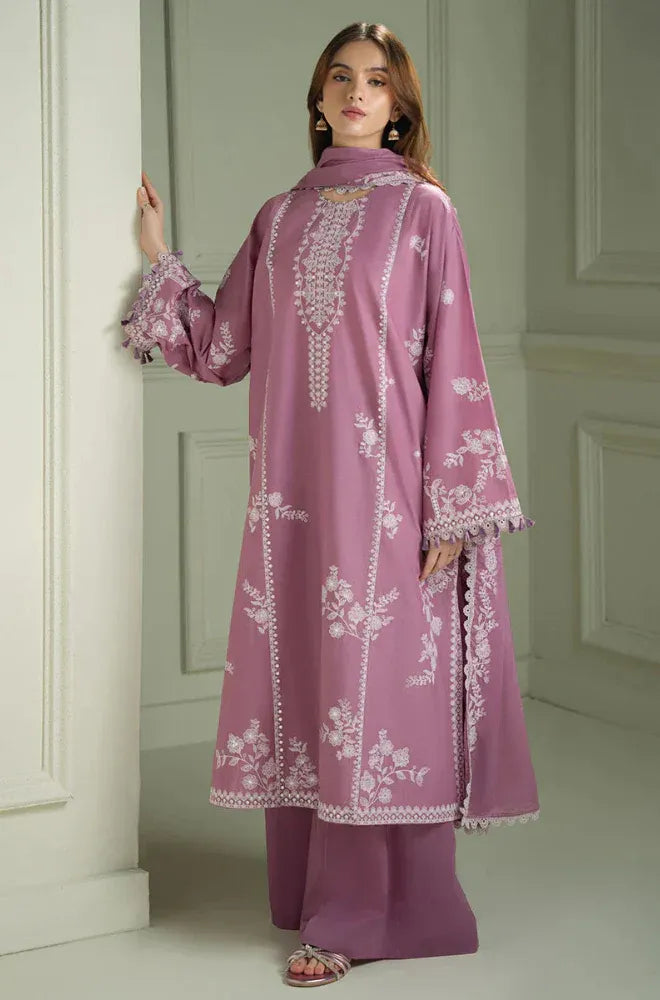 FULLY EMBROIDERED 3PC DHANAK DRESS WITH EMBROIDERED DHANAK SHAWL- ABH-64
