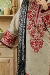 FULLY EMBROIDERED 3PC DHANAK DRESS WITH EMBROIDERED DHANAK SHAWL- ABH-59