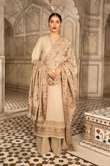 FULLY EMBROIDERED 3PC DHANAK DRESS WITH EMBROIDERED DHANAK SHAWL- ABH-53