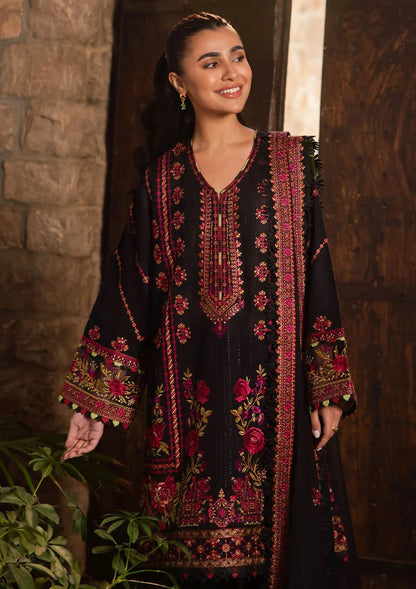 FULLY EMBROIDERED 3PC DHANAK DRESS WITH EMBROIDERED DHANAK SHAWL- ABH-30