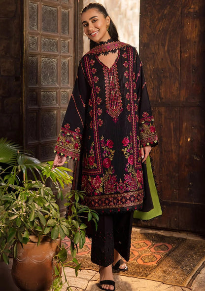 FULLY EMBROIDERED 3PC DHANAK DRESS WITH EMBROIDERED DHANAK SHAWL- ABH-30