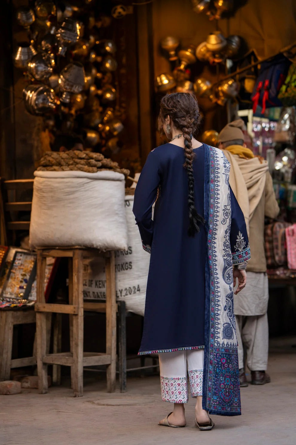 FULLY EMBROIDERED 3PC DHANAK DRESS WITH EMBROIDERED DHANAK SHAWL- ABH-65