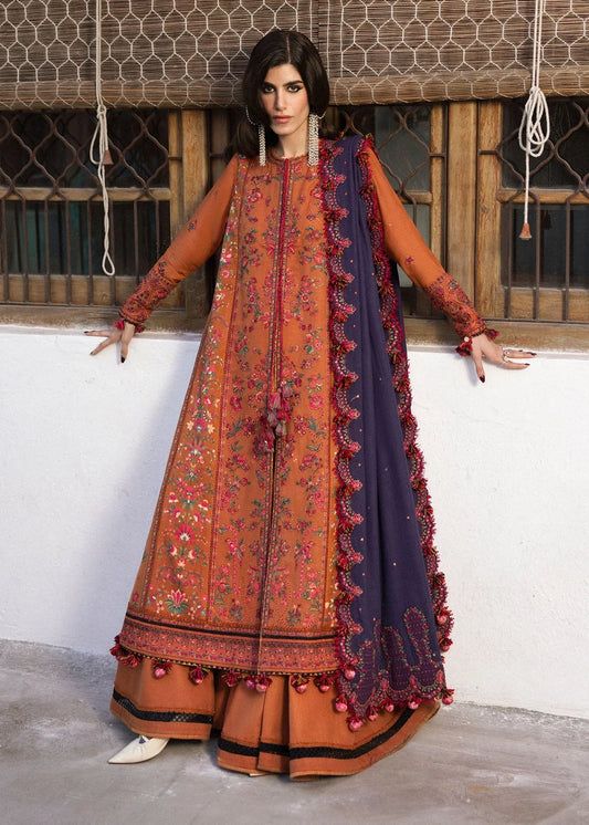 FULLY EMBROIDERED 3PC DHANAK DRESS WITH EMBROIDERED DHANAK SHAWL- ABH-63