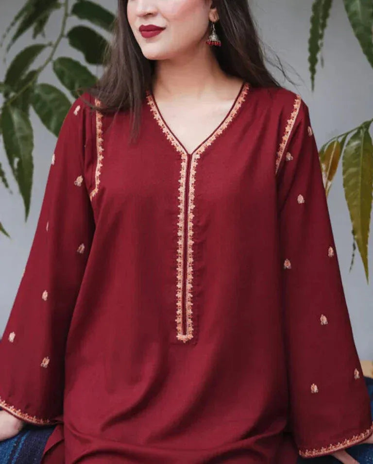 FULLY EMBROIDERED 3PC DHANAK DRESS WITH EMBROIDERED DHANAK SHAWL- ABH-45