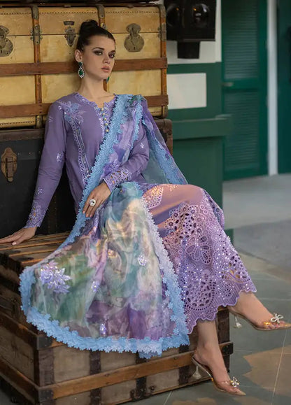 FULLY EMBROIDERED 3PC LAWN CHIKENKARI DRESS WITH SILK PRINTED DUPATTA- SROR86