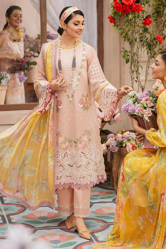 FULLY EMBROIDERED 3PC LAWN CHIKENKARI DRESS WITH SILK PRINTED DUPATTA- SRMS22