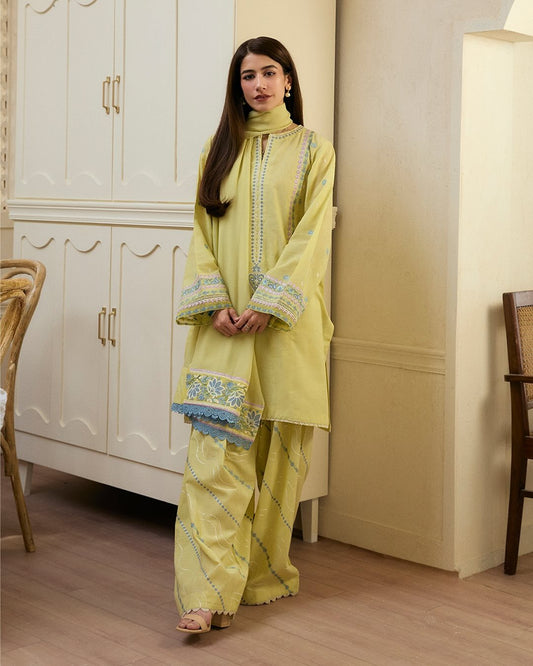 3PC LAWN EMBROIDERED DRESS WITH NET EMBROIDERED DUPATTA- ABH-11