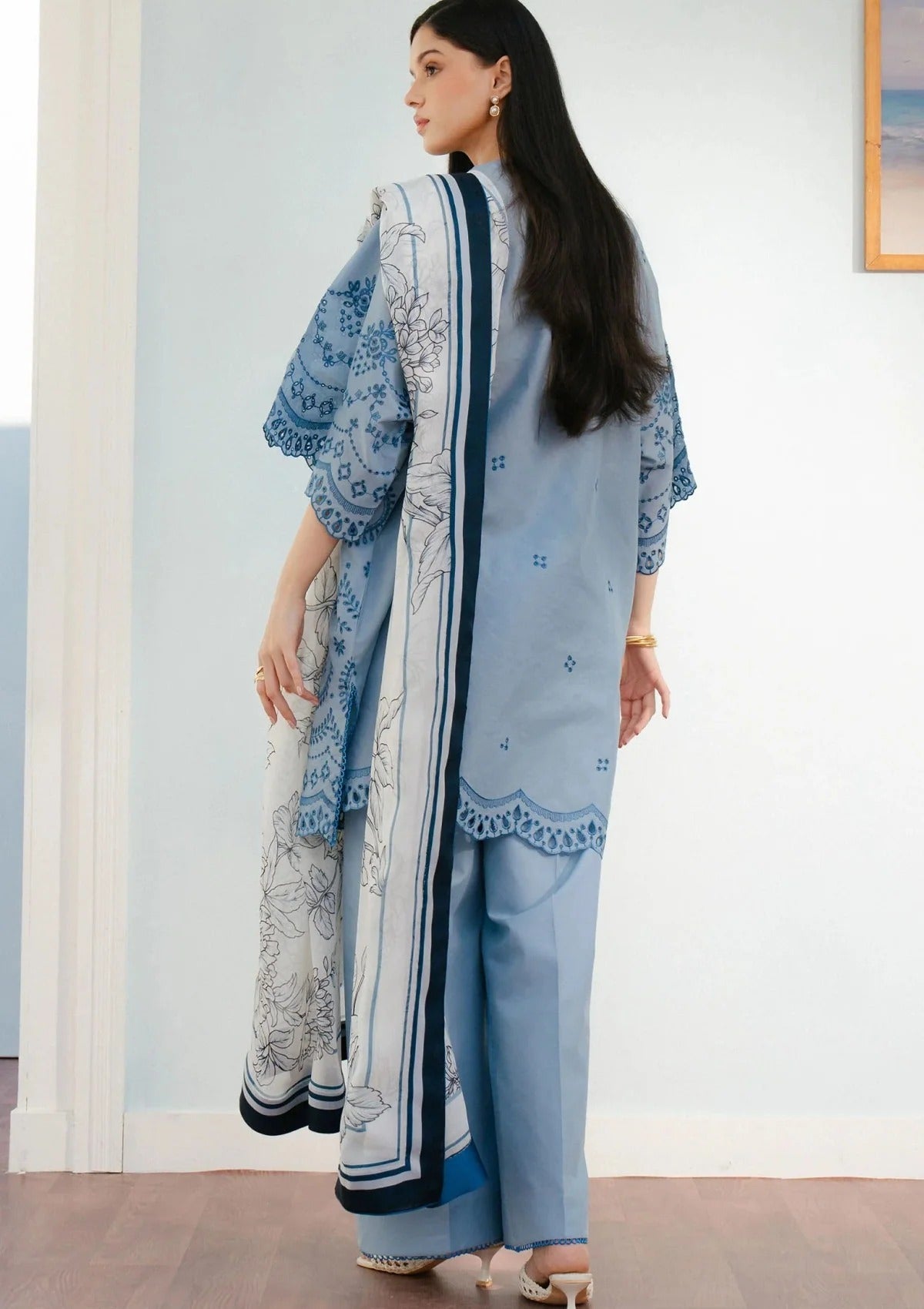 3PC LAWN EMBROIDERED DRESS WITH MONAR DUPATTA- ABH-09