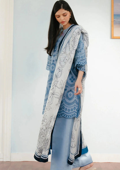 3PC LAWN EMBROIDERED DRESS WITH MONAR DUPATTA- ABH-09
